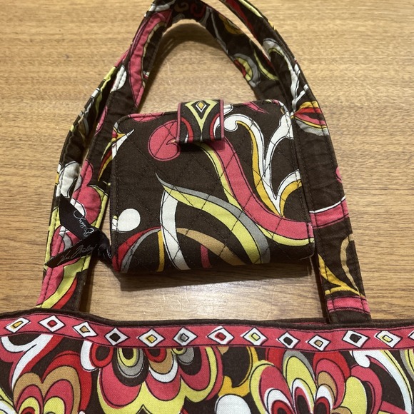 Vera Bradley Morgan Puccini Tote Bag Purse Hobo Brown Paisley Floral W / Wallet - Picture 4 of 14